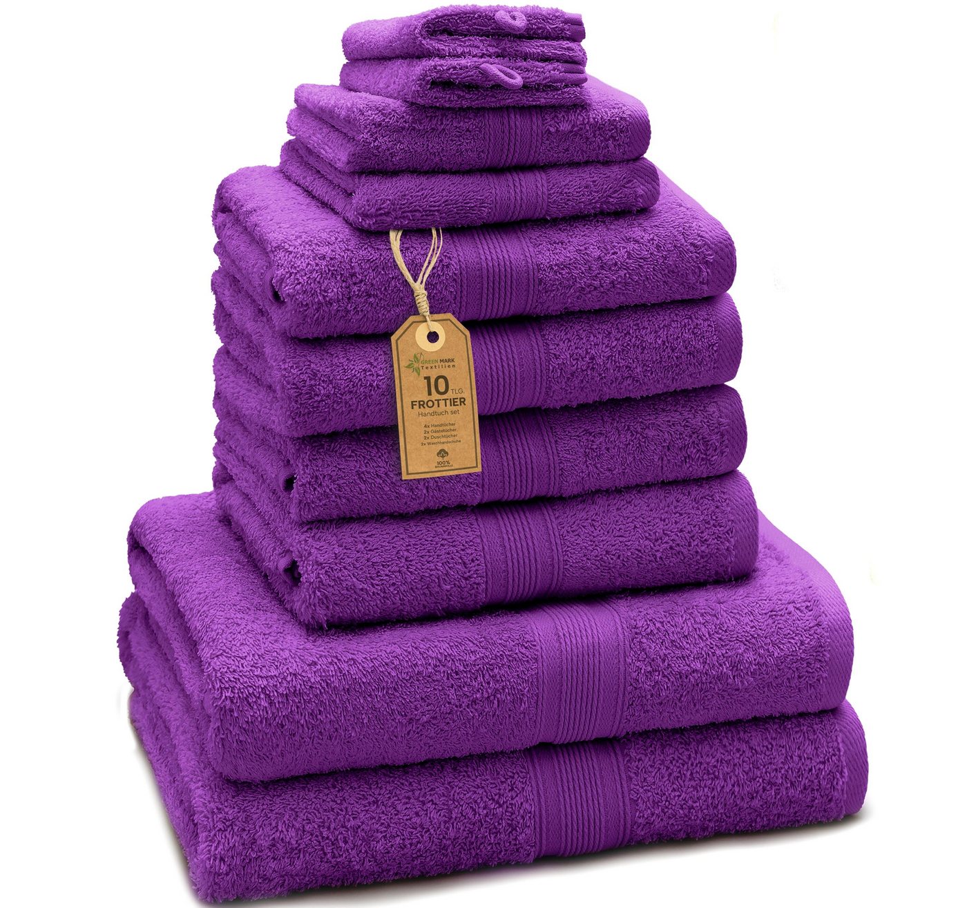 NatureMark Handtuch Set Handtuch-Set 10tlg. 500gsm, 100% Baumwolle (10-St), 4X Handtücher, 2X Duschtücher, 2X Gästetücher, 2X Waschhandschuhe von NatureMark