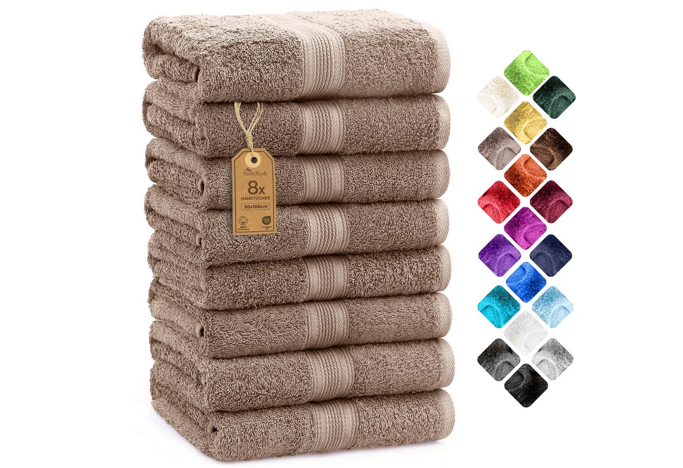 NatureMark Handtücher Handtuch 500gsm (8er-Set), 100% Baumwolle (8-St), 8X Frottier Handtücher mit Aufhänger, 50 x 100cm, Sand von NatureMark