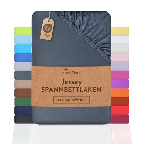NatureMark Jersey Spannbettlaken, Spannbetttuch 100% Baumwolle in vielen Größen und Farben MARKENQUALITÄT ÖKOTEX Standard 100 | 120x200 cm - anthrazit grau von NatureMark