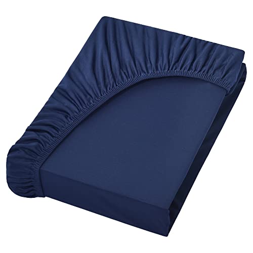 NatureMark Jersey Spannbettlaken, Spannbetttuch 100% Baumwolle in vielen Größen und Farben MARKENQUALITÄT ÖKOTEX Standard 100 | 120x200 cm - Navy blau von NatureMark