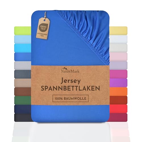 NatureMark Jersey Spannbettlaken, Spannbetttuch 100% Baumwolle in vielen Größen und Farben MARKENQUALITÄT ÖKOTEX Standard 100 | 140 x 200 cm - 160 x 200 cm - royal blau von NatureMark