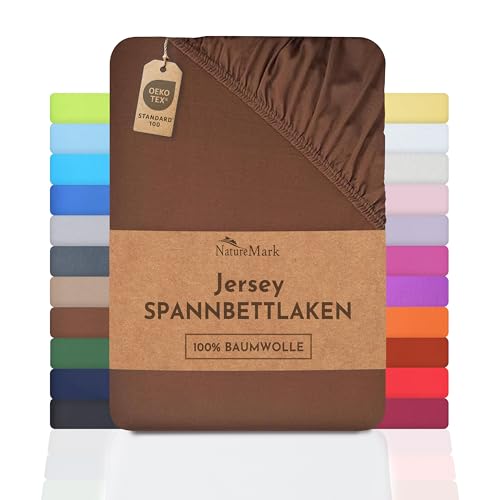 NatureMark Jersey Spannbettlaken, Spannbetttuch 100% Baumwolle in vielen Größen und Farben MARKENQUALITÄT ÖKOTEX Standard 100 | 140 x 200 cm - 160 x 200 cm - Schoko braun von NatureMark