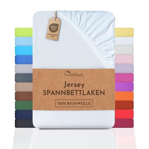 NatureMark Jersey Spannbettlaken, Spannbetttuch 100% Baumwolle in vielen Größen und Farben MARKENQUALITÄT ÖKOTEX Standard 100 | 180 x 200 cm - 200 x 200 cm - weiß NatureMark Jersey Spannbettlaken, Spannbetttuch 100% Baumwolle in vielen Größen und Farben MARKENQUALITÄT ÖKOTEX Standard 100 | 180 x 200 cm - 200 x 200 cm - weiß von NatureMark