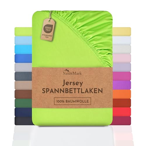 NatureMark Jersey Spannbettlaken, Spannbetttuch 100% Baumwolle in vielen Größen und Farben MARKENQUALITÄT ÖKOTEX Standard 100 | 200x220 cm +40 Steg - Apfel grün von NatureMark