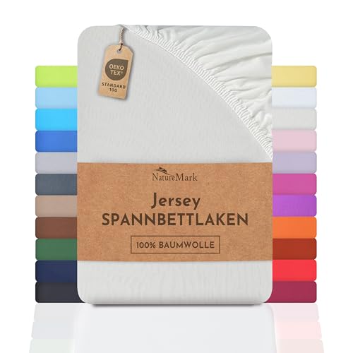 NatureMark Jersey Spannbettlaken, Spannbetttuch 100% Baumwolle in vielen Größen und Farben MARKENQUALITÄT ÖKOTEX Standard 100 | 90 x 200 cm - 100 x 200 cm - Creme/Natur von NatureMark