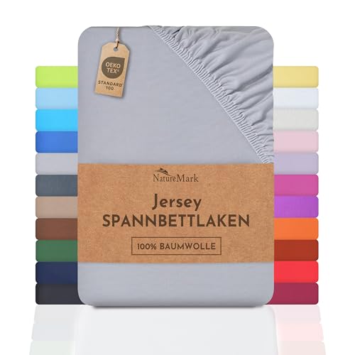 NatureMark Jersey Spannbettlaken, Spannbetttuch 100% Baumwolle in vielen Größen und Farben MARKENQUALITÄT ÖKOTEX Standard 100 | 90 x 200 cm - 100 x 200 cm - Silber grau NatureMark Jersey Spannbettlaken, Spannbetttuch 100% Baumwolle in vielen Größen und Farben MARKENQUALITÄT ÖKOTEX Standard 100 | 90 x 200 cm - 100 x 200 cm - Silber grau von NatureMark