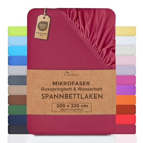 NatureMark Microfaser Boxspringbett & Wasserbett Spannbettlaken 200 x 220 cm - 40 cm Steghöhe - 200x220cm Spannbetttuch - 100% Polyester, Bordeaux rot von NatureMark