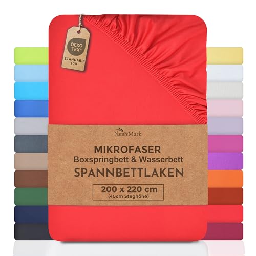 NatureMark Microfaser Boxspringbett & Wasserbett Spannbettlaken 200 x 220 cm - 40 cm Steghöhe - 200x220cm Spannbetttuch - 100% Polyester, Rot von NatureMark