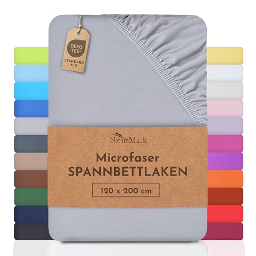 Mikrofaser SPANNBETTLAKEN zum Sparpreis! viele Größen und Farben Markenware (Bettlaken 120x200 cm, Silber grau) von NatureMark