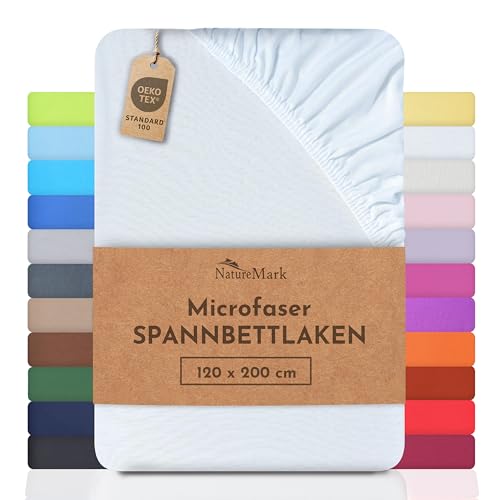 NatureMark - Mikrofaser SPANNBETTLAKEN zum Sparpreis! viele Größen und Farben Markenware (120x200 cm, weiß) von NatureMark