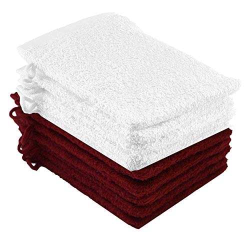 NatureMark NM-HT0829 Frottier Waschhandschuhe, 10-er Pack, 15 x 21 cm, 100% Baumwolle (Bordeaux/Weiss) von NatureMark