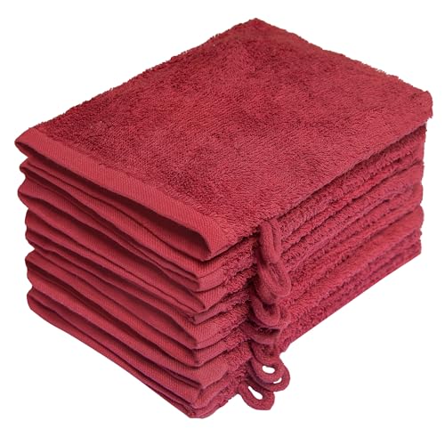 NatureMark 10er Pack Frottee Waschhandschuhe, Waschlappen, 100% Baumwolle, Bordeaux rot, 15x21cm von NatureMark