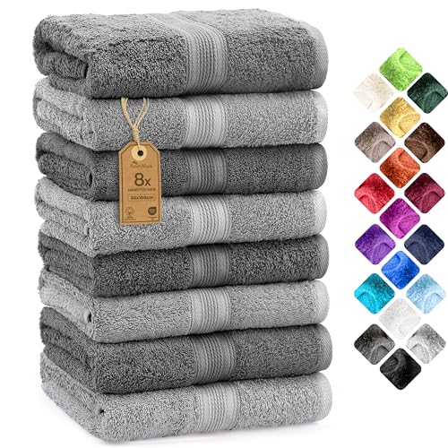 NatureMark 8er Pack Handtücher, 100% Baumwolle, 50 x 100 cm, Handtuch Set Anthrazit/Silber von NatureMark