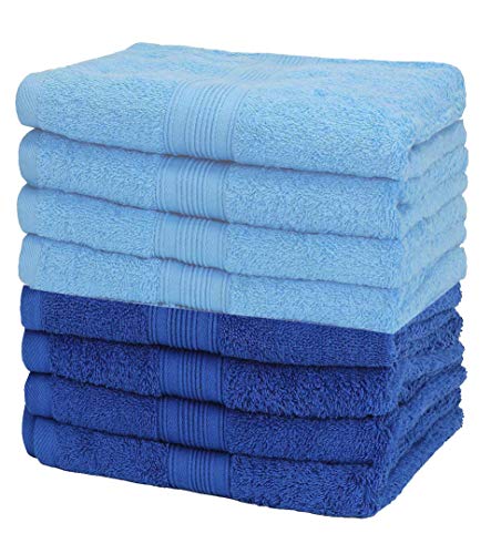 NatureMark NM-HT0842 Frottier Handtücher, 8-er Pack, 50 x 100 cm, 100% Baumwolle (Royalblau/Hellblau) von NatureMark