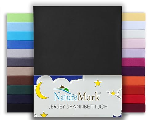 NatureMark Premium WASSERBETTEN & BOXSPRINGBETTEN Spannbettlaken Jersey 200x220cm +40cm Steghöhe Größe 180x200-200x220 cm, Farbe: Schwarz von NatureMark