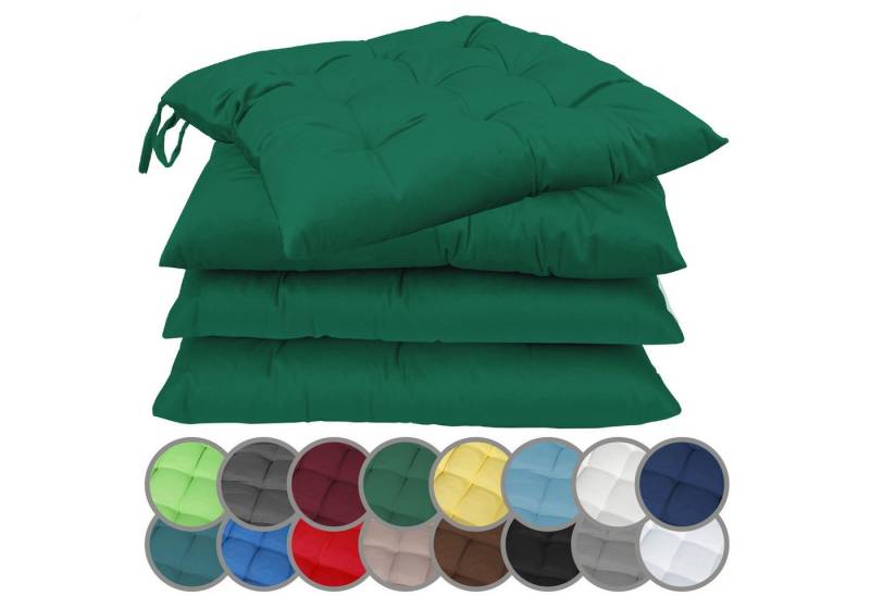 NatureMark Sitzkissen 4er-Set Stuhlkissen 40x40cm mit Bändern, Sitzpolster Kissen 4er Pack, schadstoffgeprüft, Dunkel grün von NatureMark