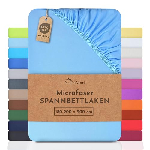 NatureMark - Mikrofaser SPANNBETTLAKEN zum Sparpreis! viele Größen und Farben Markenware (180x200-200x200 cm, hell blau) von NatureMark