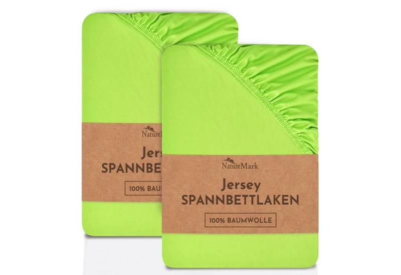NatureMark Spannbettlaken 2er-Set Jersey Spannbetttuch 100% Baumwolle, 100% Baumwolle, Gummizug: rundum, (2 Stück), in vielen Größen und Farben MARKENQUALITÄT, 120x140 cm, Apfelgrün von NatureMark