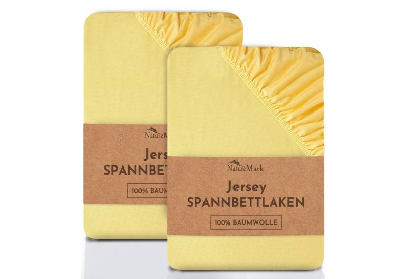 NatureMark Spannbettlaken 2er-Set Jersey Spannbetttuch 100% Baumwolle, 100% Baumwolle, Gummizug: rundum, (2 Stück), in vielen Größen und Farben MARKENQUALITÄT, 120x200 cm, Gelb von NatureMark