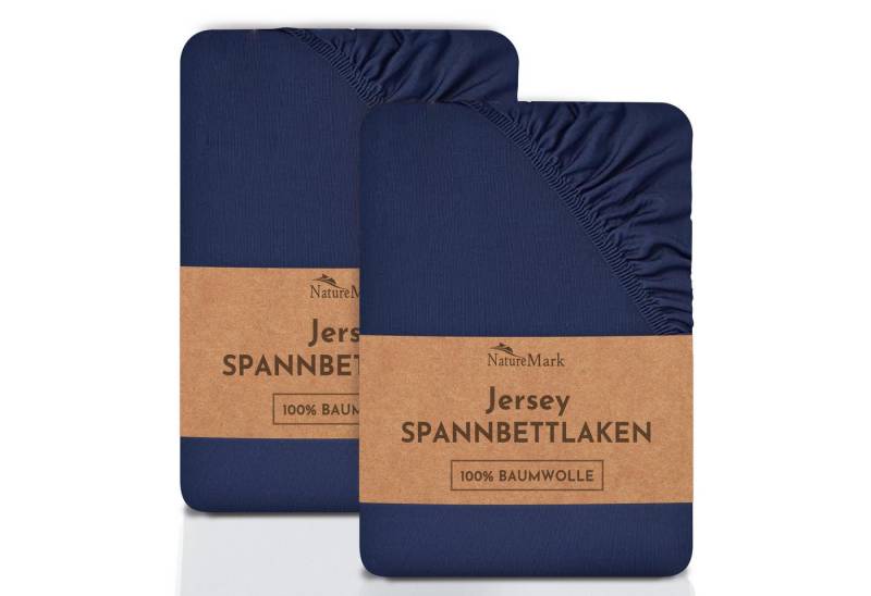 NatureMark Spannbettlaken 2er-Set Jersey Spannbetttuch 100% Baumwolle, 100% Baumwolle, Gummizug: rundum, (2 Stück), blau von NatureMark