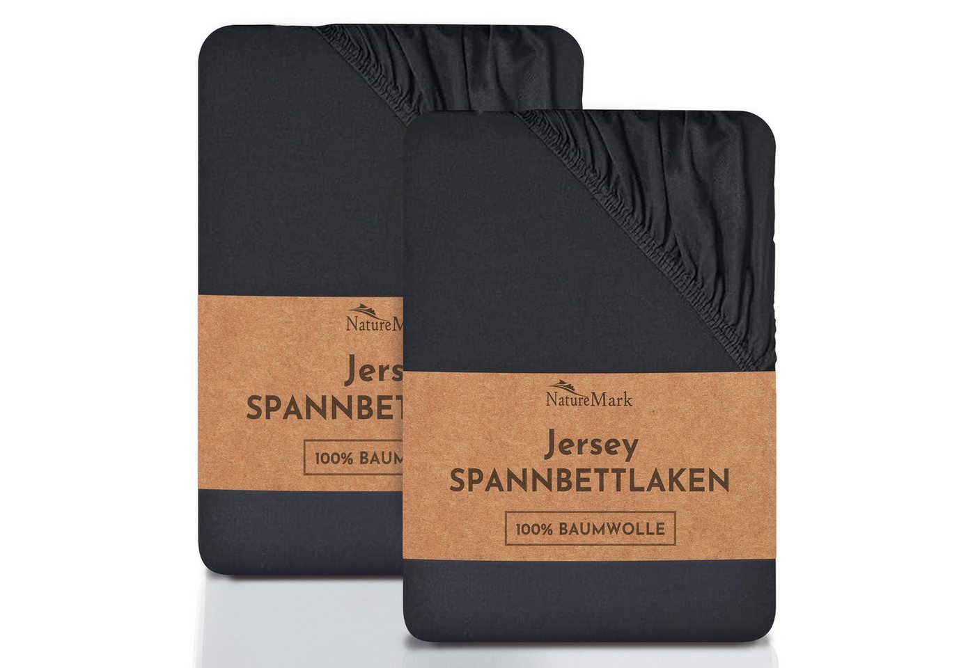 NatureMark Spannbettlaken 2er Pack Jersey Spannbettlaken, 100% Baumwolle, Gummizug: rundum, (2 Stück), in vielen Größen und Farben MARKENQUALITÄT, 200x220 cm, Schwarz von NatureMark