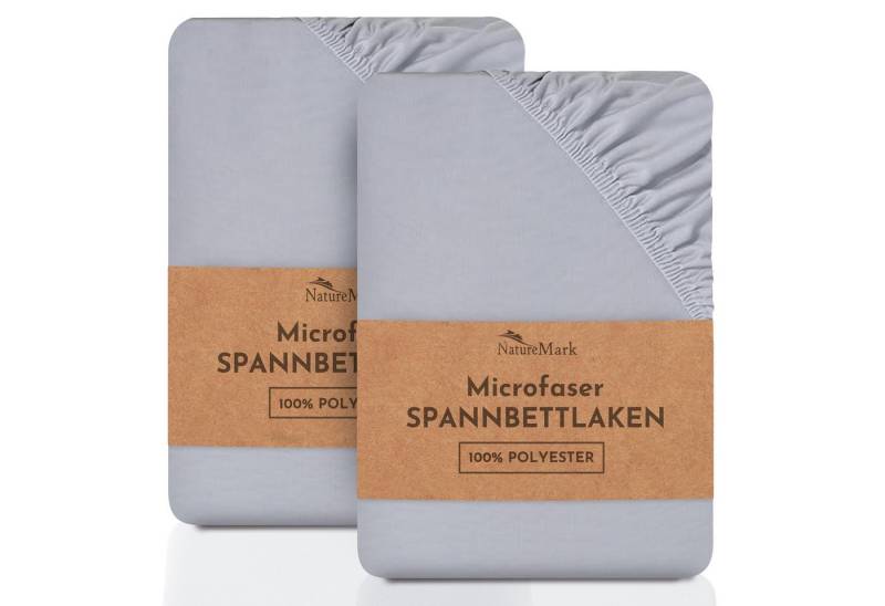 NatureMark Spannbettlaken 2er-Set Mikrofaser Spannbetttuch, Polyester, Gummizug: rundum, (2 Stück), grau) von NatureMark