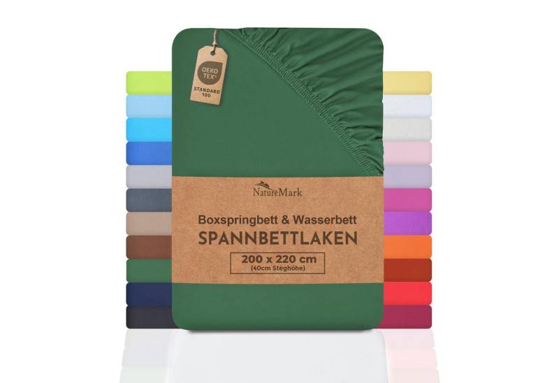 NatureMark Spannbettlaken Boxspringbett & Wasserbett Spannbettlaken, Baumwolle, Gummizug: rundum, (1 Stück), 40 cm Steghöhe - 200 x 220cm Spannbetttuch, Dunkelgrün von NatureMark