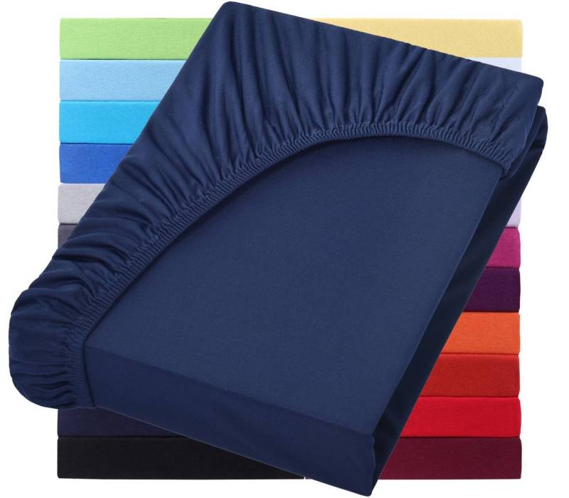 NatureMark Spannbettlaken Jersey Basic Spannbetttuch, 100% Baumwolle, Gummizug: rundum, (1 Stück), in vielen Größen und Farben, bis 25cm Steghöhe, 90x200cm, Navy blau von NatureMark