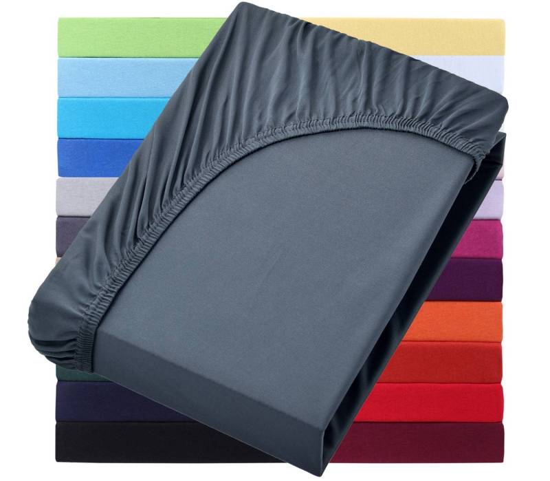 NatureMark Spannbettlaken JERSEY Spannbettlaken Spannbetttuch, Baumwolle, Gummizug: rundum, (1 Stück), in vielen Größen und Farben, bis 40cm Steghöhe, 200x220cm, Anthrazit von NatureMark