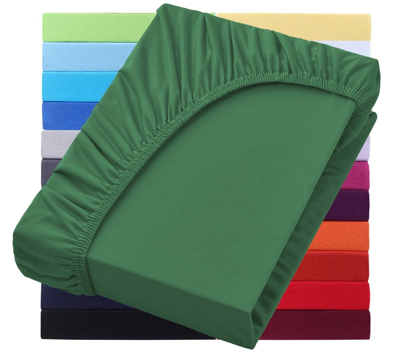 NatureMark Spannbettlaken Jersey Basic Spannbetttuch, 100% Baumwolle, Gummizug: rundum, (1 Stück), in vielen Größen und Farben, bis 25cm Steghöhe, 120x200cm, Dunkelgrün von NatureMark