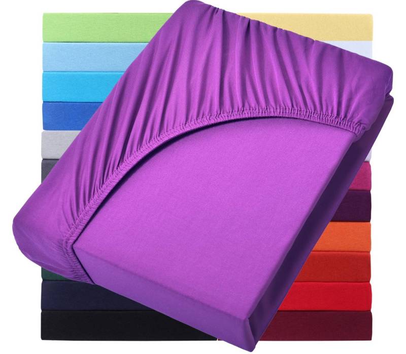 NatureMark Spannbettlaken Jersey Basic Spannbetttuch, 100% Baumwolle, Gummizug: rundum, (1 Stück), in vielen Größen und Farben, bis 40cm Steghöhe, 200x220cm, Lila von NatureMark