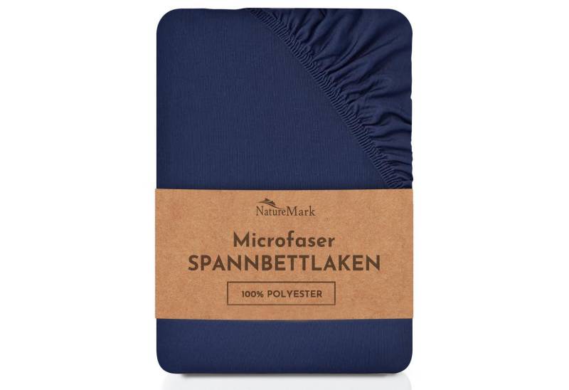 NatureMark Spannbettlaken Mikrofaser Spannbetttuch, Polyester, Gummizug: rundum, viele Größen und Farben Markenware, 140x200cm, Navy blau von NatureMark