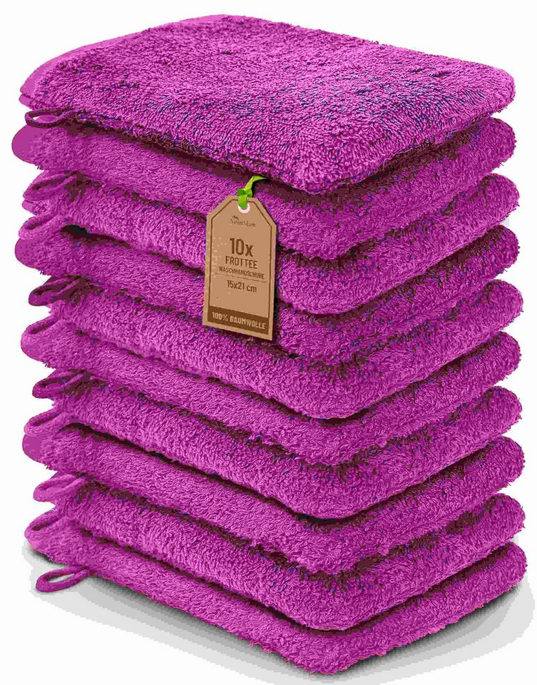 NatureMark Waschhandschuh 10er-Set Frottier Waschhandschuhe, 100% Baumwolle (10-St), Premium Frottier Waschhandschuhe, 15x21cm, Pink von NatureMark