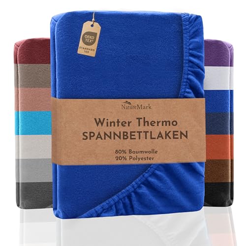 NatureMark Winter Thermo Fleece Spannbettlaken, Spannbetttuch in vielen Farben und Größen Bettlaken | 90 x 190 bis 100 x 200 cm - royal blau von NatureMark