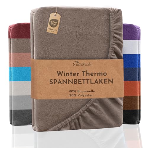 NatureMark Winter Thermo Fleece Spannbettlaken, Spannbetttuch in vielen Farben und Größen Bettlaken | 90 x 190 bis 100 x 200 cm - sand beige von NatureMark