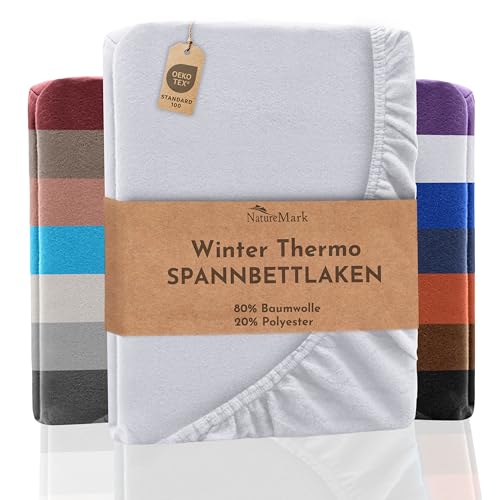 NatureMark Winter Thermo Fleece Spannbettlaken, Spannbetttuch in vielen Farben und Größen Bettlaken | 90 x 190 bis 100 x 200 cm - weiß von NatureMark