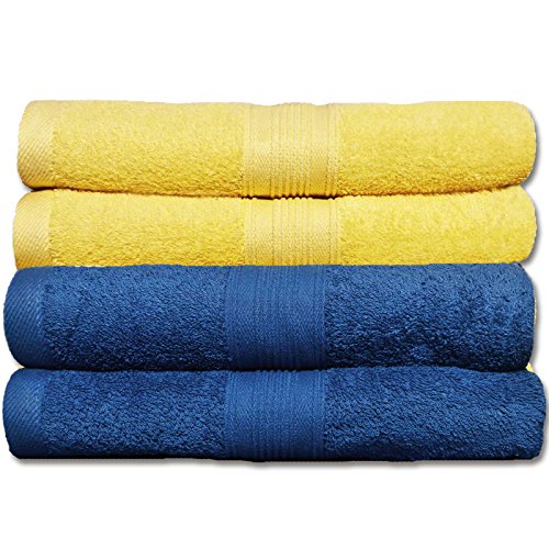 Naturemark 4er Frottee Set Handtücher 100% Baumwolle einfarbig oder als Farbset auswählbar in 500q/qm Qualität 50x100cm (Gelb / Royalblau) von NatureMark