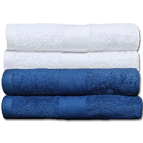 Naturemark 4er Frottee Set Handtücher 100% Baumwolle einfarbig oder als Farbset auswählbar in 500q/qm Qualität 50x100cm (Royalblau / Weiss) von NatureMark