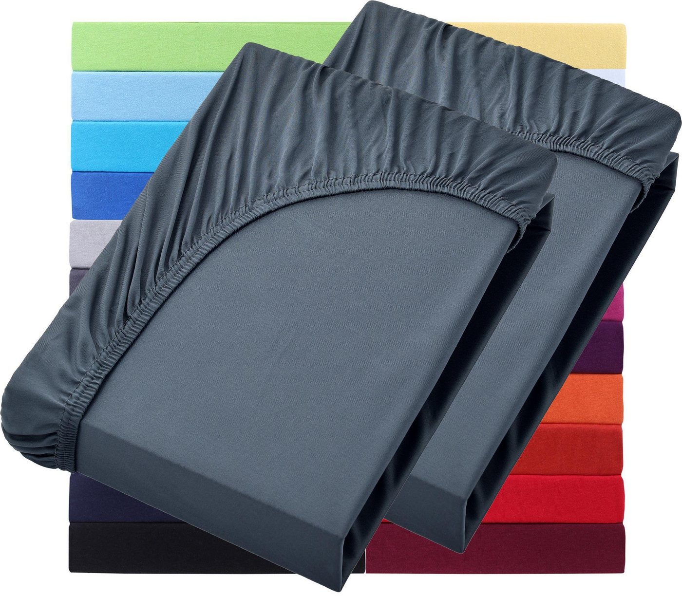 NatureMark Spannbettlaken 2er Pack Jersey Spannbettlaken, 100% Baumwolle, Gummizug: rundum, (2 Stück), Anthrazit von NatureMark