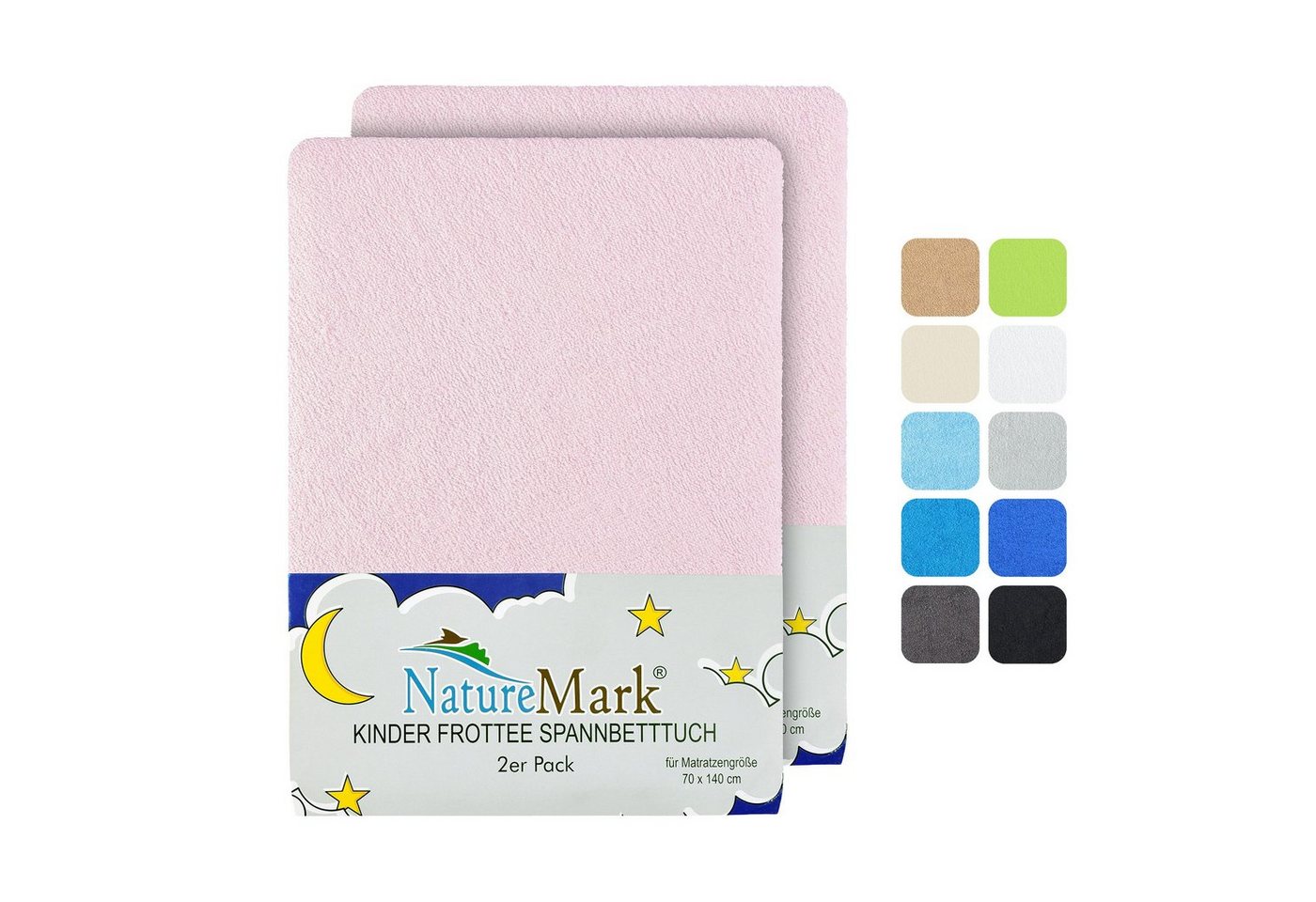 Spannbettlaken Frottee Spannbettlaken, NatureMark, 80% Baumwolle / 20% Polyester, Gummizug: rundum, (2 Stück), 2er Set Kinder Spannbettlaken Frottee, Spannbetttuch 80% Baumwolle / 20% Polyester, für Babybett und Kinderbett, 70x140 cm - Rosa von NatureMark