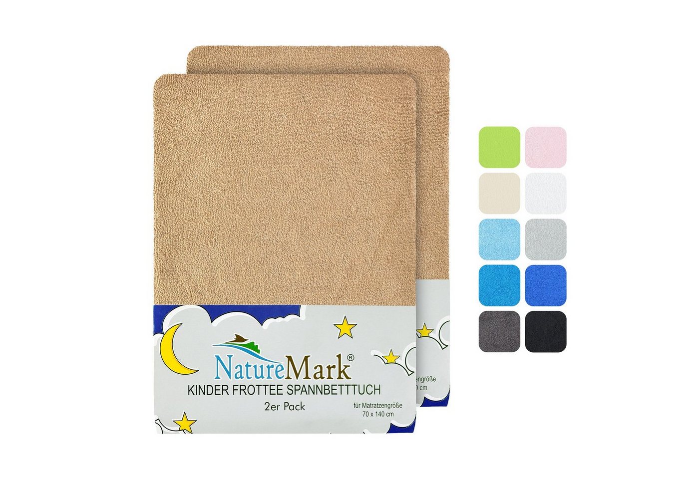 Spannbettlaken Frottee Spannbettlaken, NatureMark, 80% Baumwolle / 20% Polyester, Gummizug: rundum, (2 Stück), 2er Set Kinder Spannbettlaken Frottee, Spannbetttuch 80% Baumwolle / 20% Polyester, für Babybett und Kinderbett, 70x140 cm - Sand / Beige von NatureMark