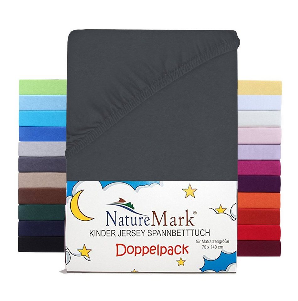 Spannbettlaken Jersey Spannbettlaken, NatureMark, 100% Baumwolle, Gummizug: rundum, (2 Stück), Kinder Spannbetttuch, für Baby-/Kinderbett, 70x140 cm, Anthrazit von NatureMark