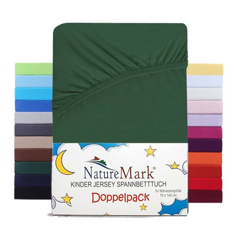 Spannbettlaken Jersey Spannbettlaken, NatureMark, 100% Baumwolle, Gummizug: rundum, (2 Stück), Kinder Spannbetttuch, für Baby-/Kinderbett, 70x140 cm, Dunkel grün von NatureMark