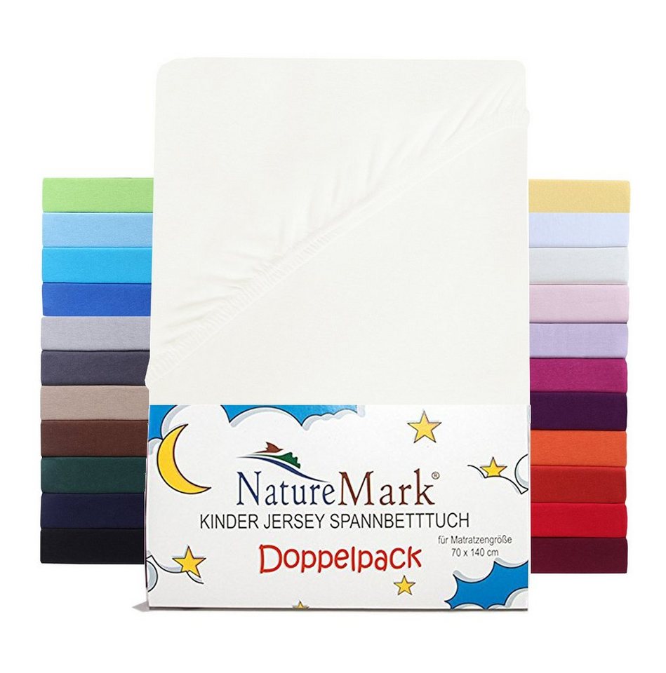 Spannbettlaken Jersey Spannbettlaken, NatureMark, 100% Baumwolle, Gummizug: rundum, (2 Stück), Kinder Spannbetttuch, für Baby-/Kinderbett, 70x140 cm, Natur weiß von NatureMark