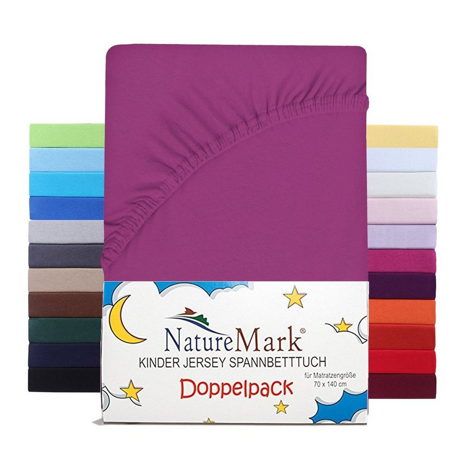 Spannbettlaken Jersey Spannbettlaken, NatureMark, 100% Baumwolle, Gummizug: rundum, (2 Stück), Kinder Spannbetttuch, für Baby-/Kinderbett, 70x140 cm, Pink von NatureMark