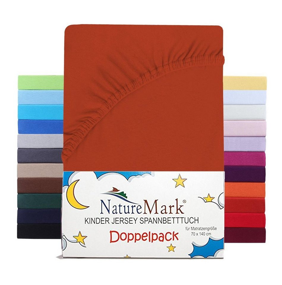 Spannbettlaken Jersey Spannbettlaken, NatureMark, 100% Baumwolle, Gummizug: rundum, (2 Stück), Kinder Spannbetttuch, für Baby-/Kinderbett, 70x140 cm, Rost rot von NatureMark