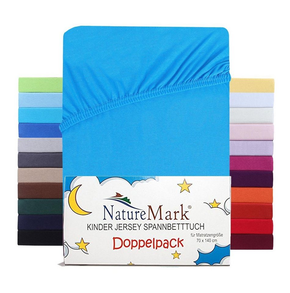 Spannbettlaken Jersey Spannbettlaken, NatureMark, 100% Baumwolle, Gummizug: rundum, (2 Stück), Kinder Spannbetttuch, für Baby-/Kinderbett, 70x140 cm, Türkis von NatureMark