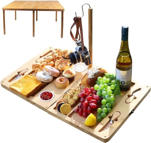 Extra großes Charcuterie Board, faltbares tragbares Käse-Serviertablett, kleiner Tisch, Mehrzweck-Käsebrett-Messer-Set, geeignet für Outdoor, Hochzeitstag, Weihnachten, Erntedankgeschenke (groß) von NatureNest