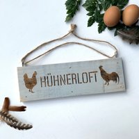 Hühnerstall Deko Holzschild, Hühnerloft, Im Hellgrauen Shabby-Chic Look, Zum Aufhängen von NatureRoadshop