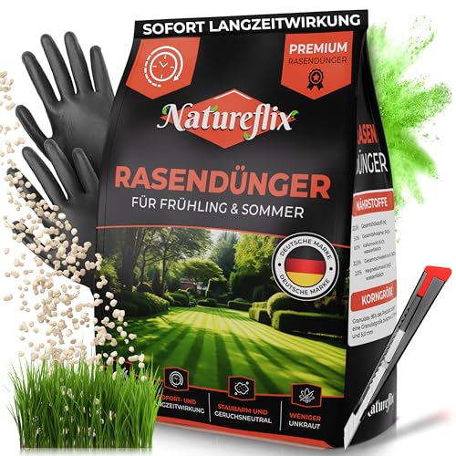 Natureflix Rasendünger Frühjahr | Langzeitdünger für jeden Rasen – der Premium Dünger (Körnung 2-5mm) mit Moosverdrängung | Ideal für viele Streuwagen im Frühling und Sommer (5kg für 250m²) von Natureflix